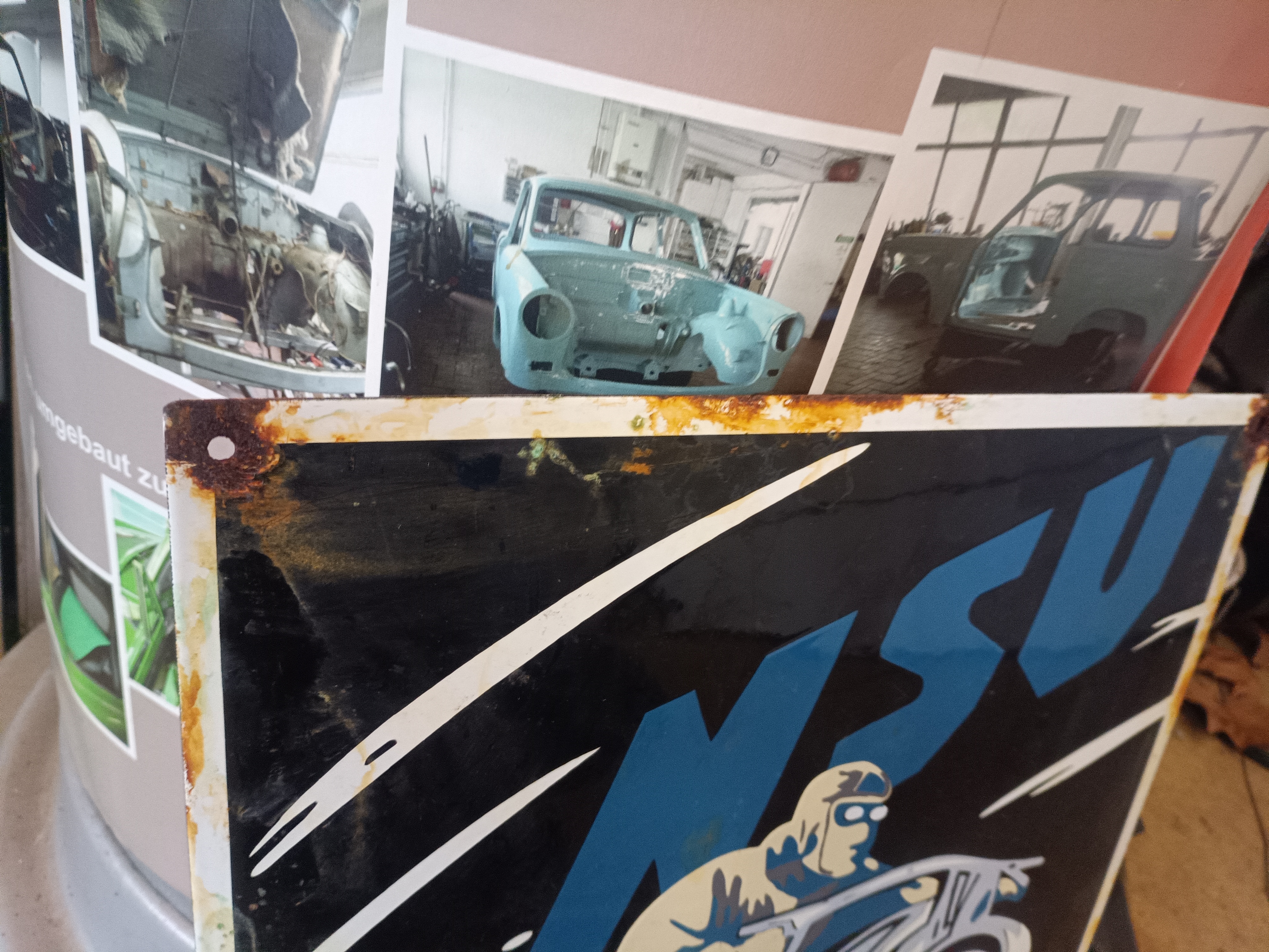 Emailleschild Blechschild Schild NSU Motorrad Neckersulmer Fahrzeugwerke A.G. Hans Fink