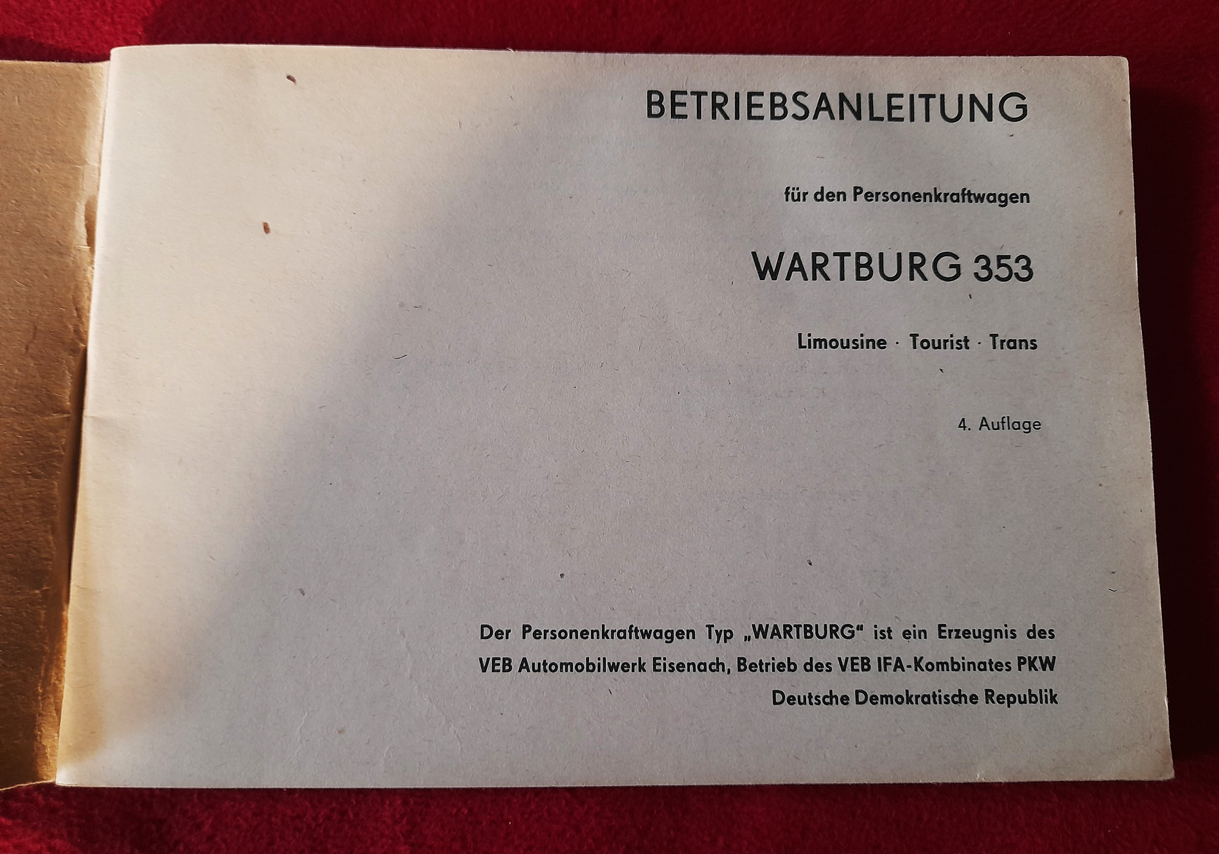 Betriebsanleitung Wartburg 353 1986 Buch Literatur