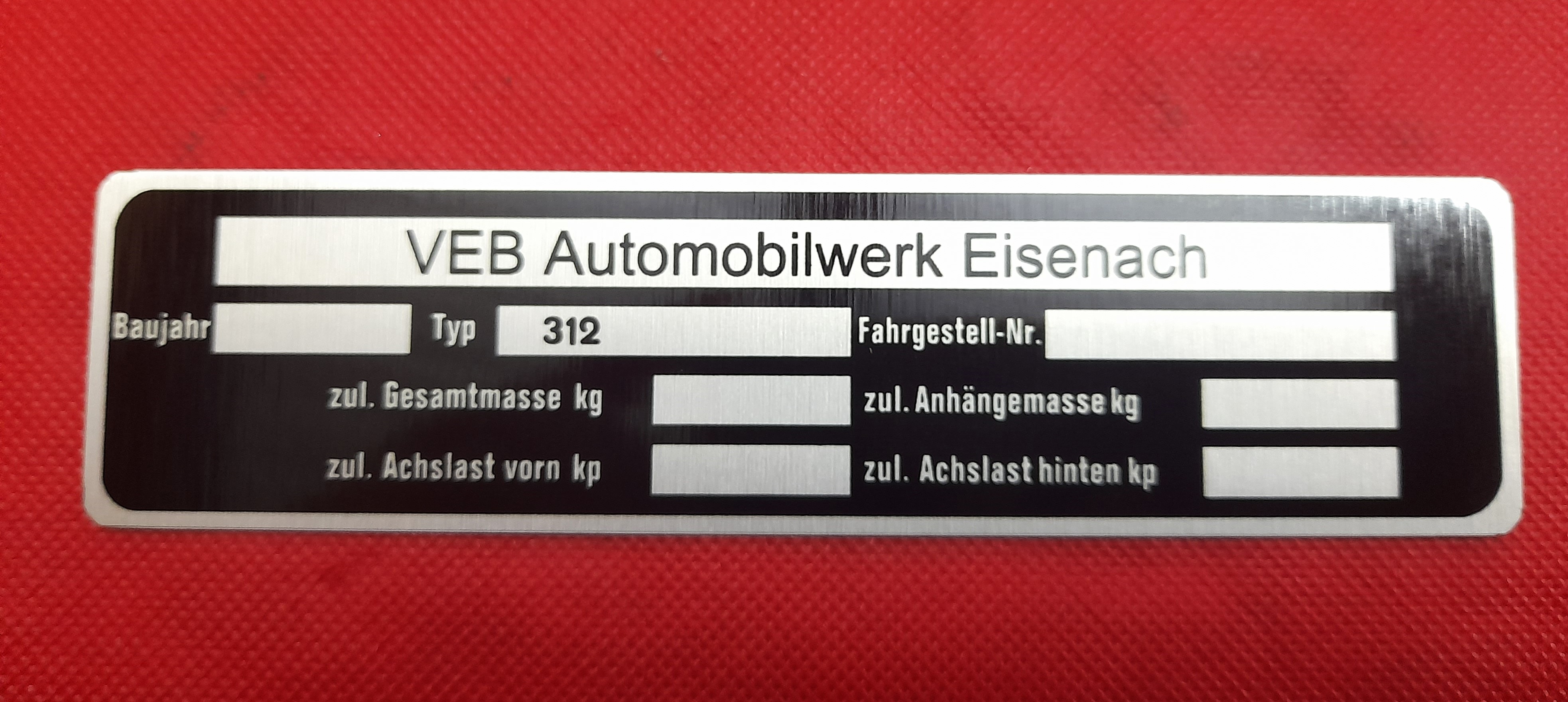 Typenschild Plakette Schild Wartburg 312