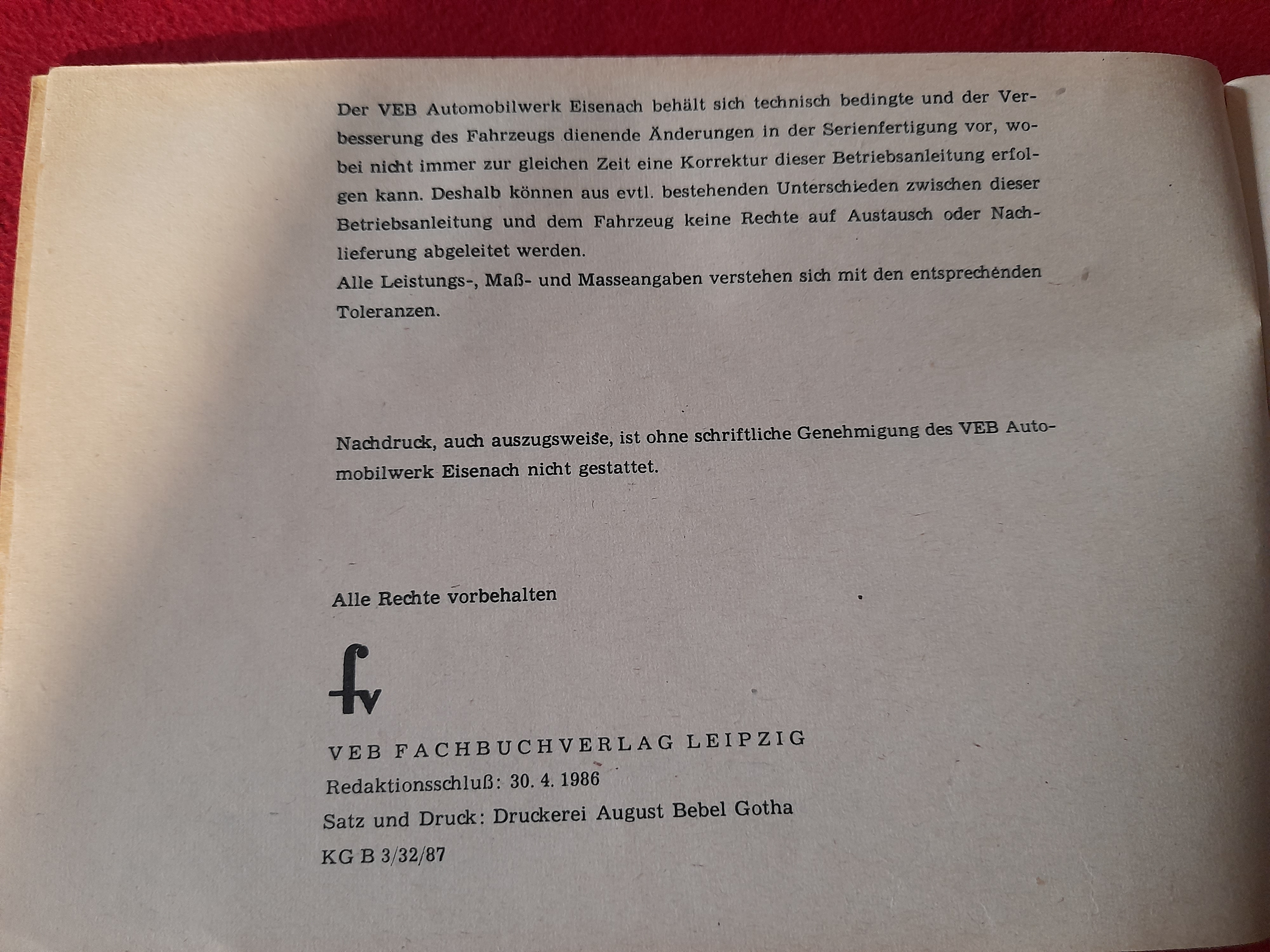 Betriebsanleitung Wartburg 353 1986 Buch Literatur