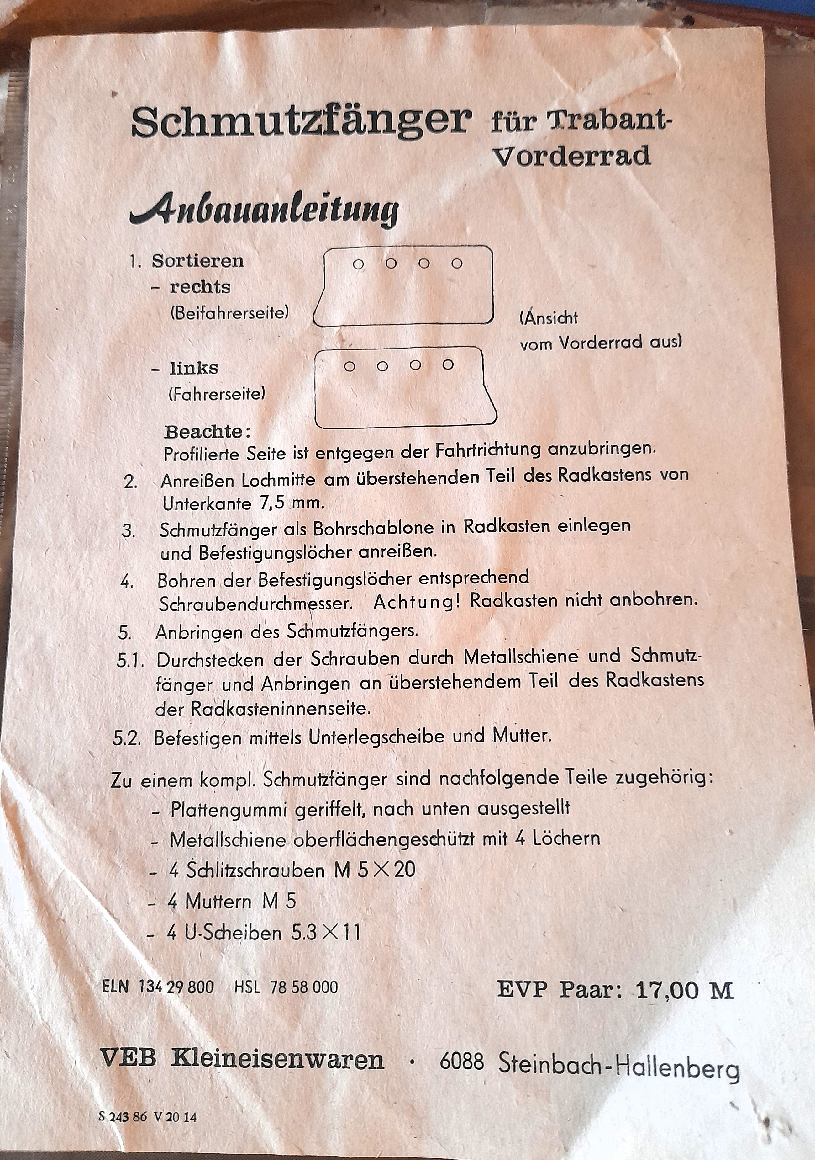 Schmutzfänger, Spritzlappen Trabant Vorderrad